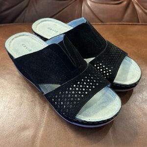 David Tate Suede Leather Wedge Sandals Size 6